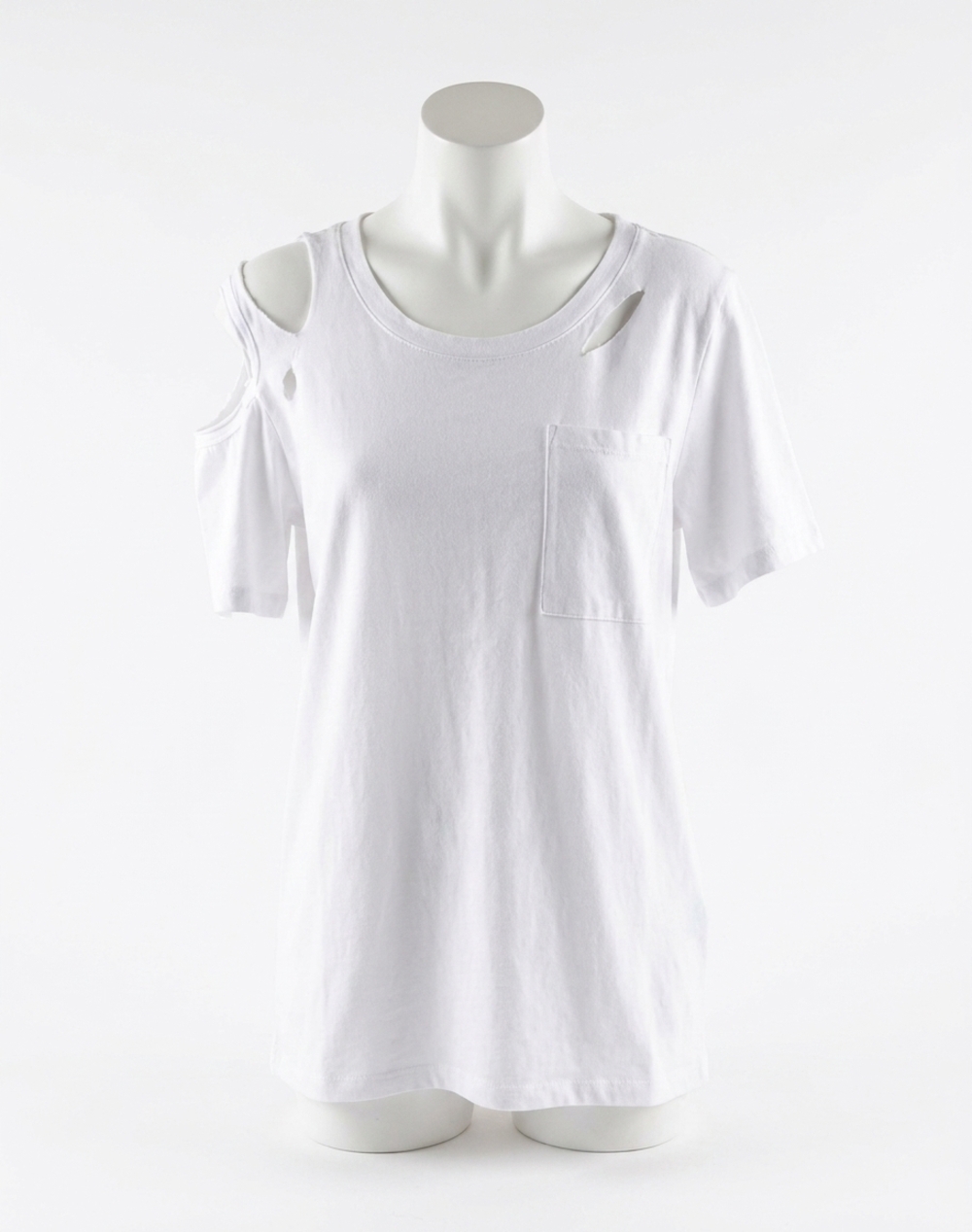 NEW POL distressed short sleeve cotton top in white